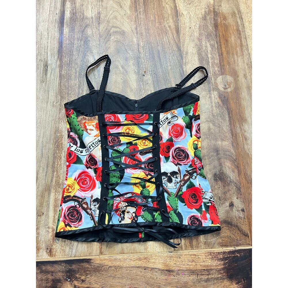 Hell Bunny Women's Multicolor Rose Floral Print Gothic Corset Top Size Medium - Picture 3 of 4